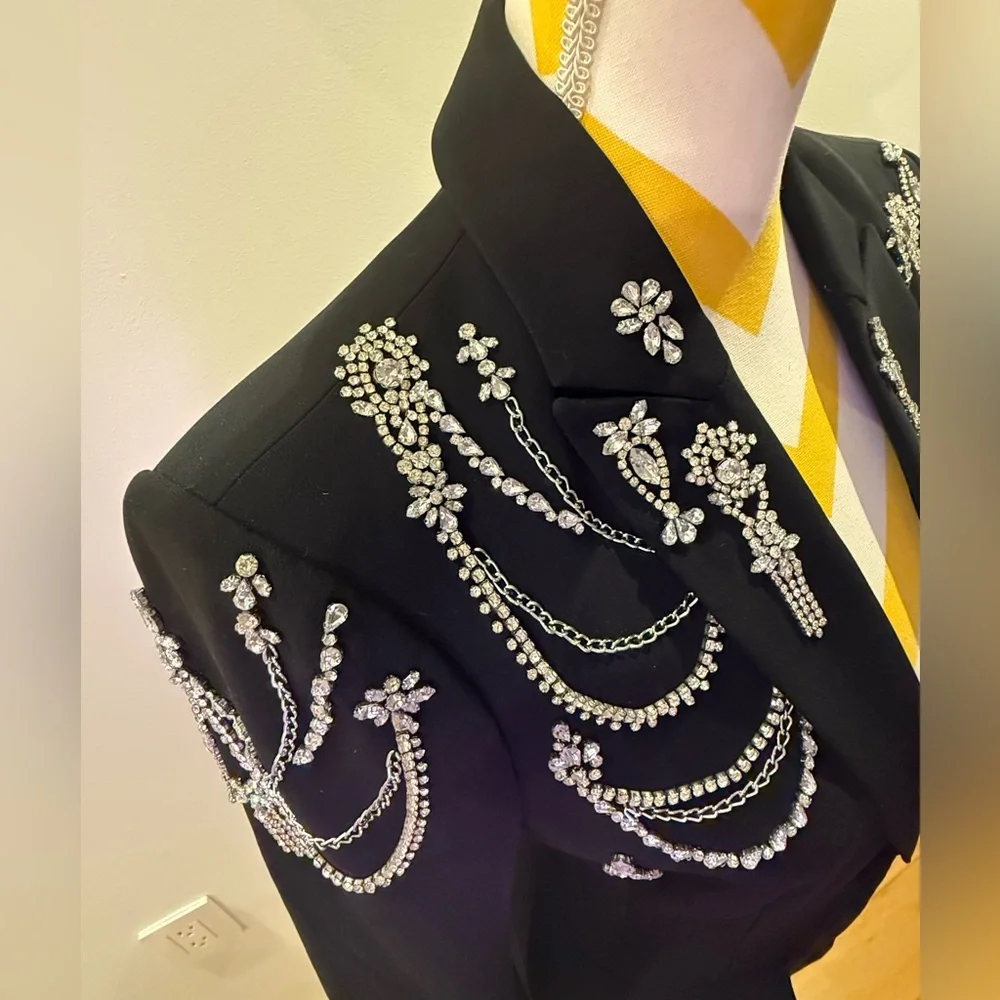 Cinq à Sept Cheyenne Rhinestone-Chain Crepe Black Blazer - Picture 4 of 7
